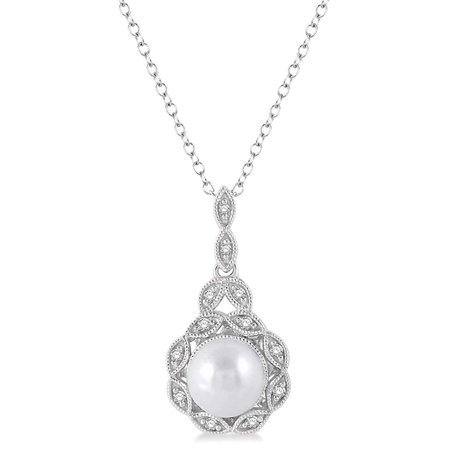 Silver Pearl & Diamond Pendant