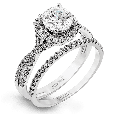 Twisted Halo Engagement  Ring Wedding Set