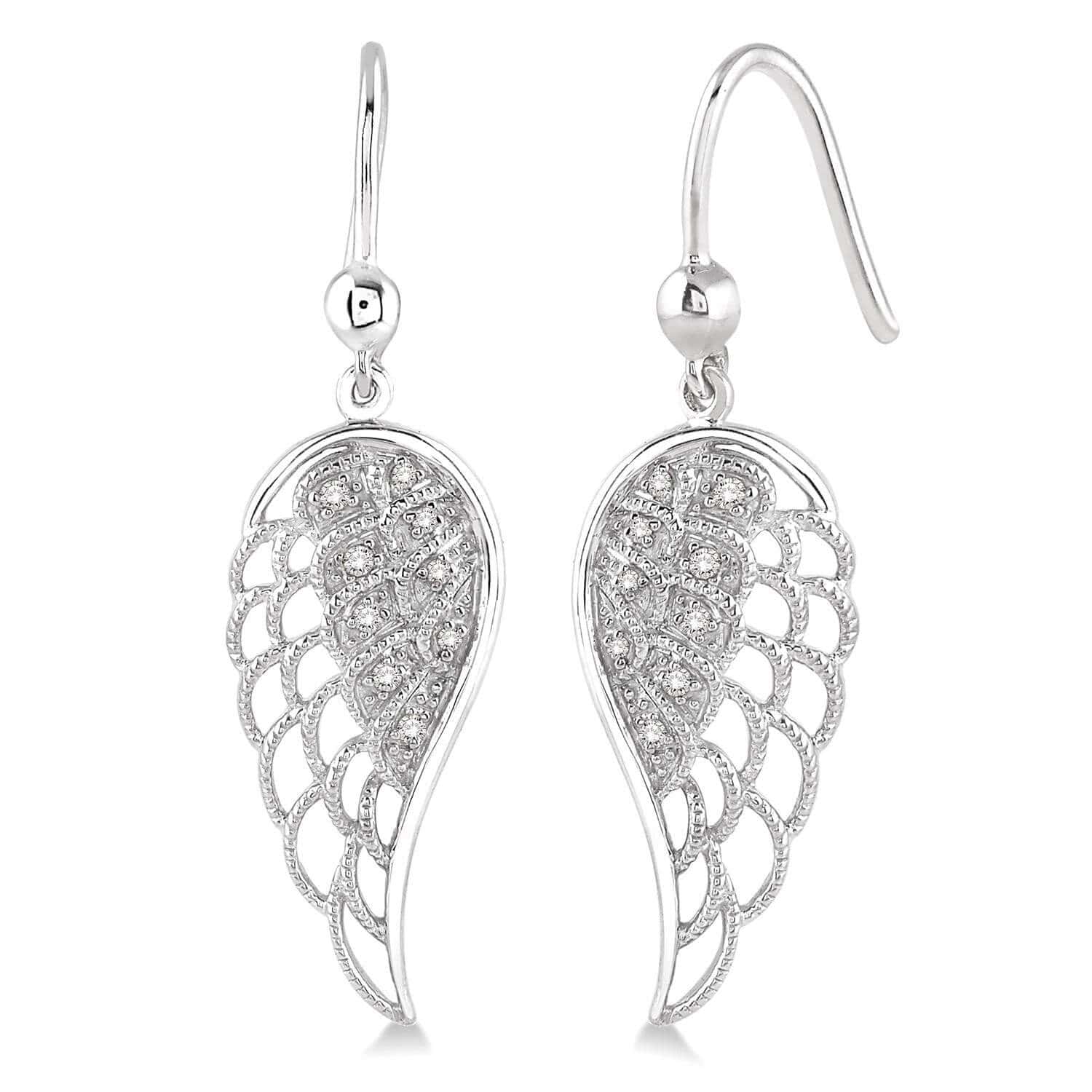 Silver Angel Wings Diamond Fashion Earrings