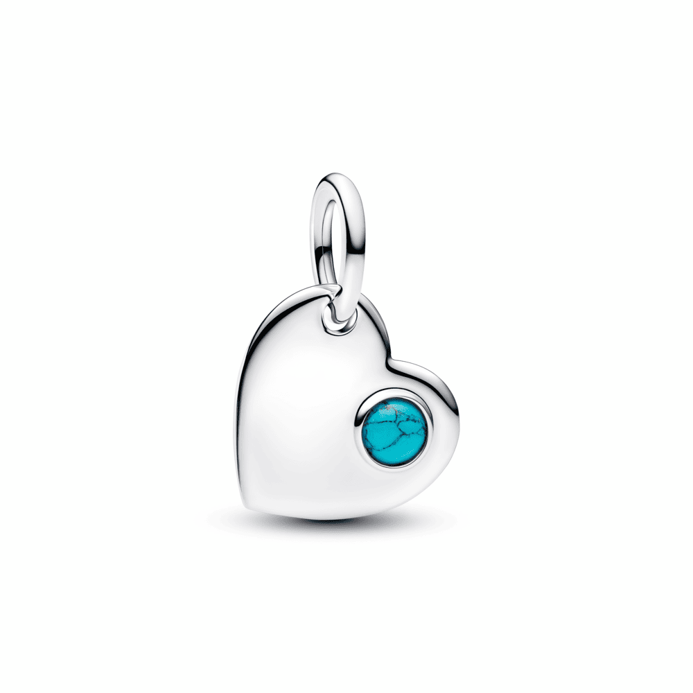 Engravable Heart Turquoise Blue Stone Dangle Charm
