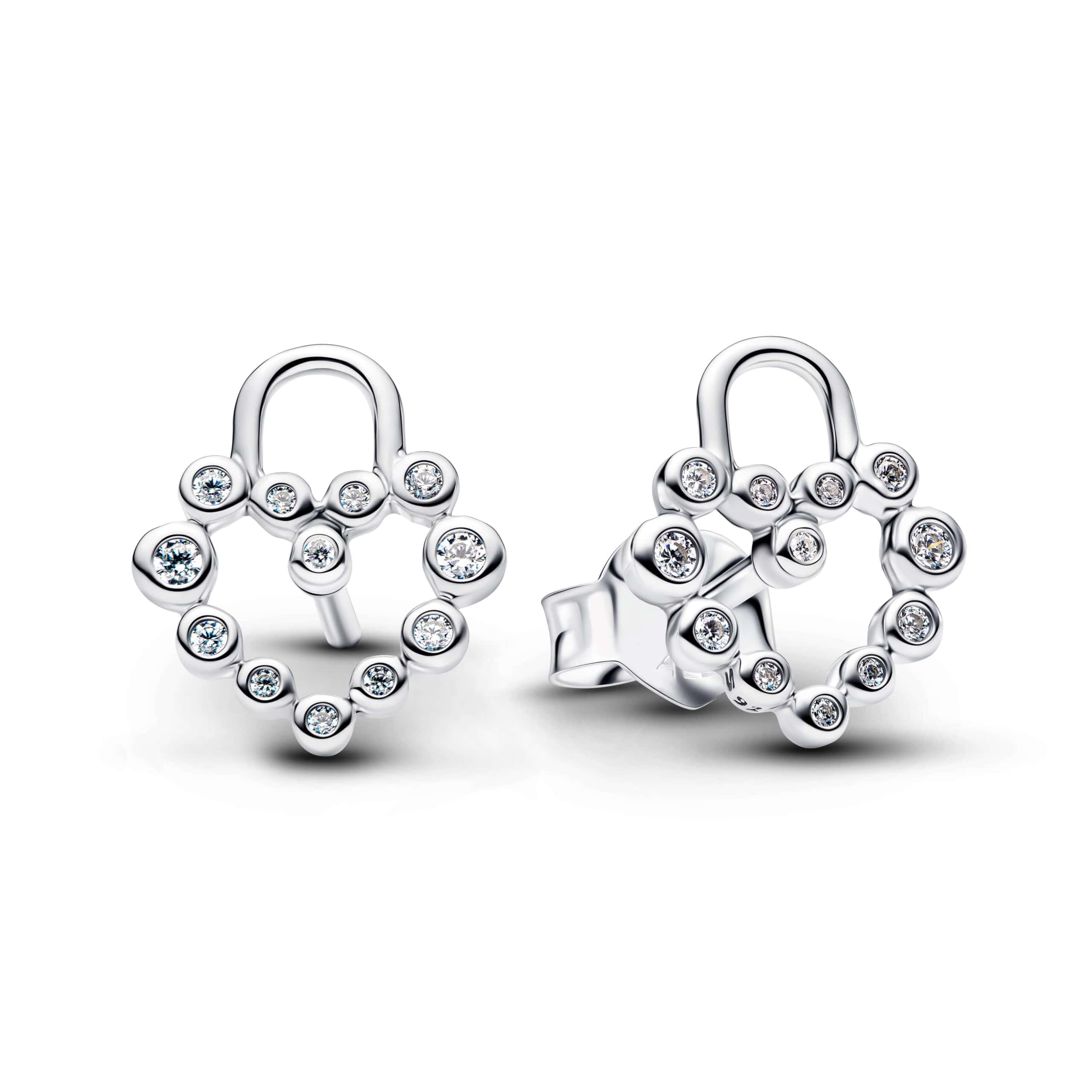 Sparkling Heart Padlock Stud Earrings