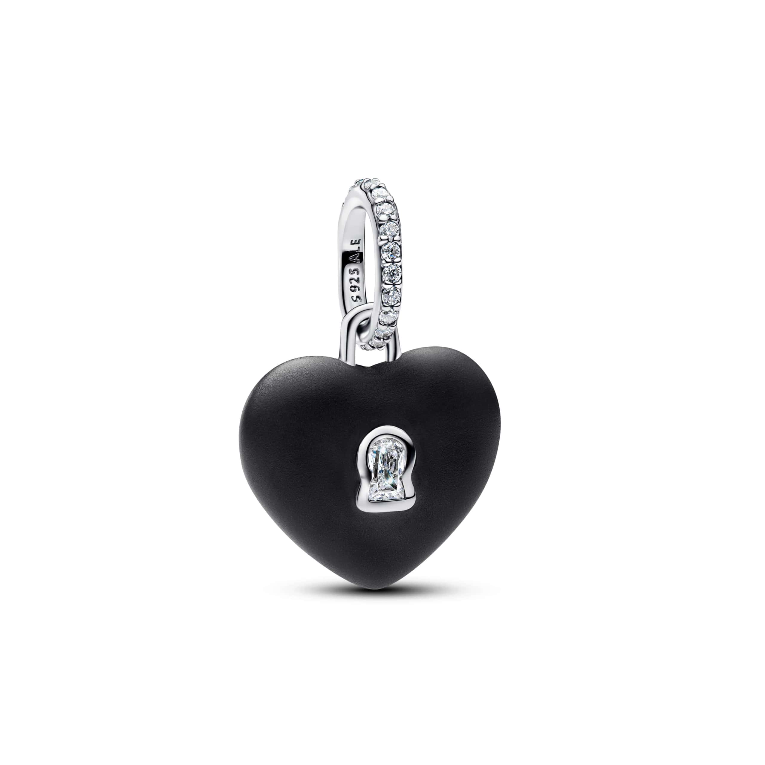 Matte Black Ceramic Heart Padlock Dangle Charm