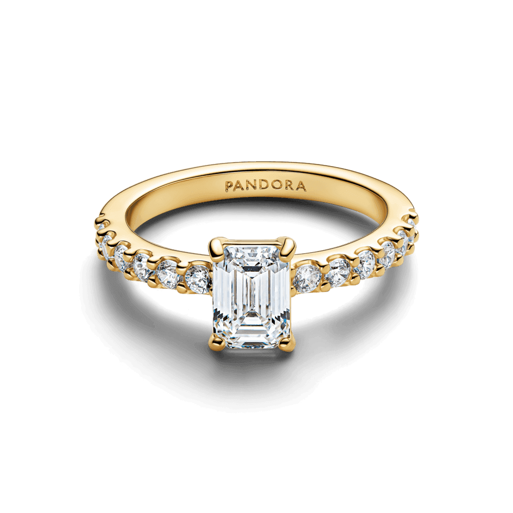 Rectangular Sparkling Halo Ring