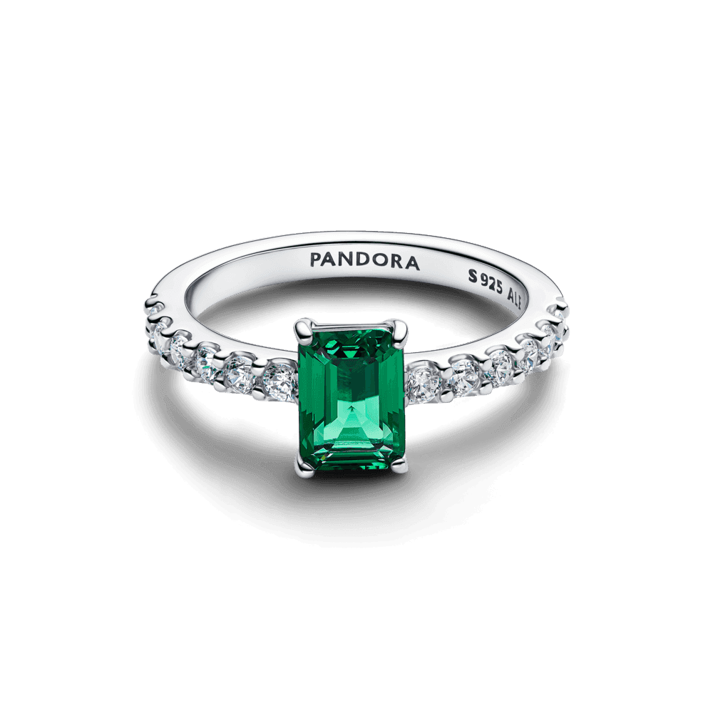 Rectangular Sparkling Green Halo Ring