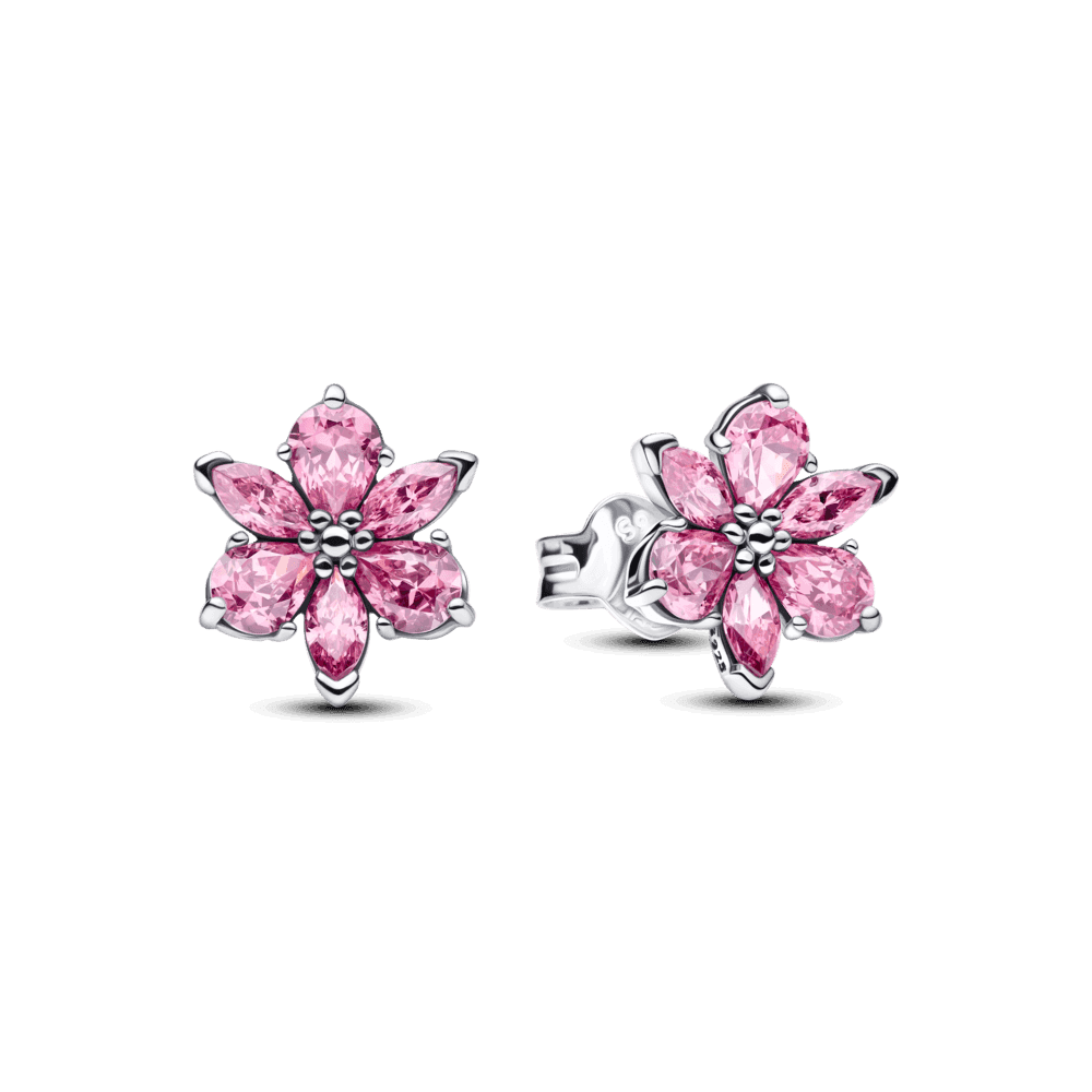Herbarium Sparkling Pink Flower Stud Earrings