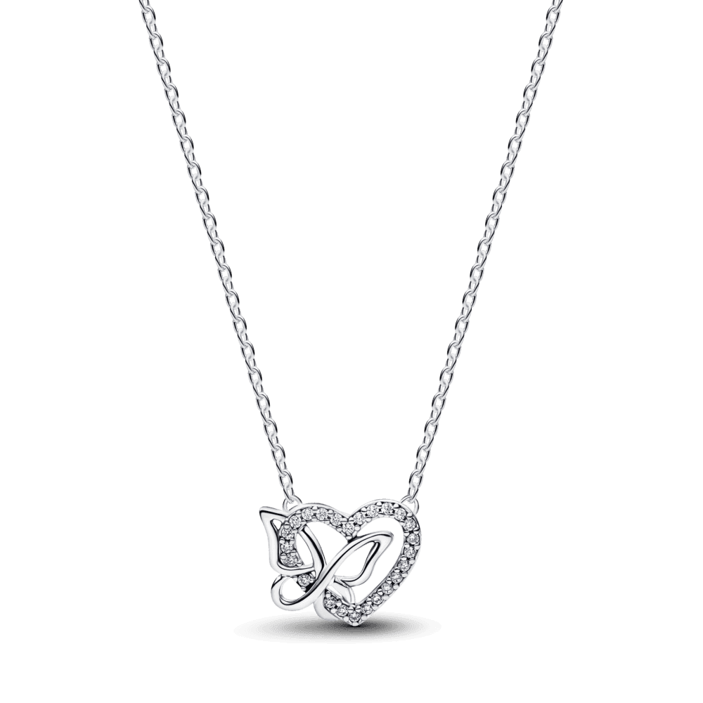 Entwined Heart & Butterfly Pendant Necklace