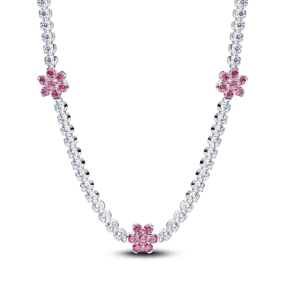 Pink Flower Tennis Necklace