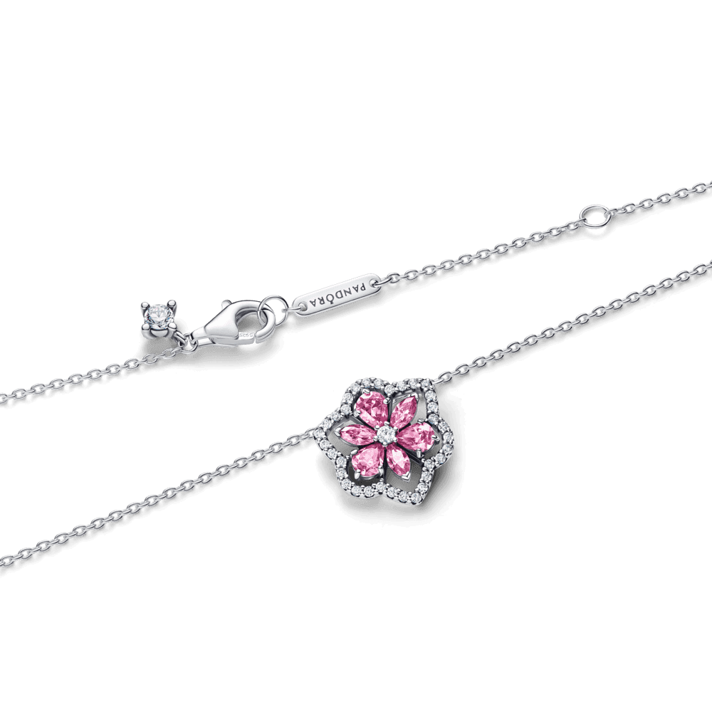 Herbarium Sparkling Pink Flower Pendant Necklace
