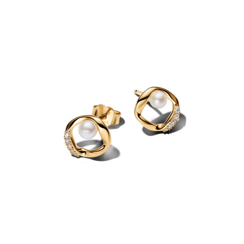 Organically Shaped Pav? Circle & Treated Freshwater Cultured Pearl Stud Earrings