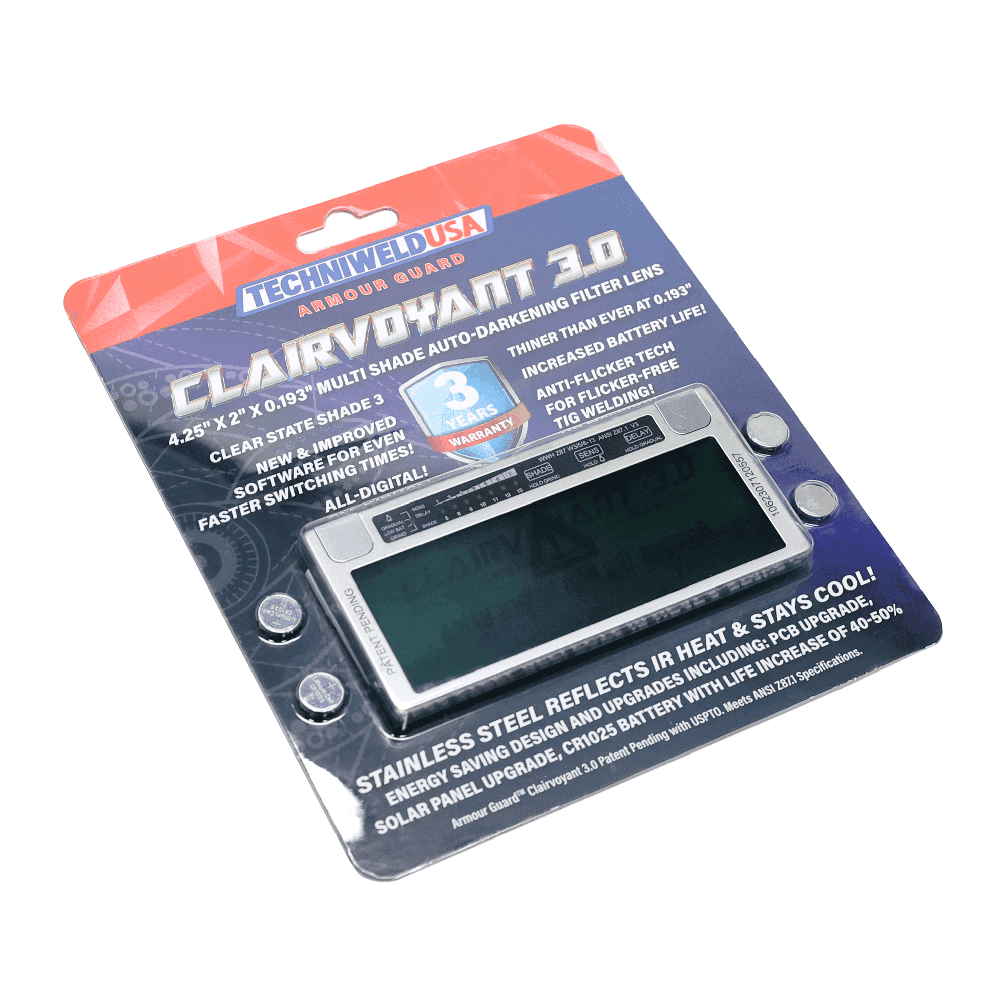 Armour Guard Clairvoyant 3.0 – Crystal Clear Blue View 2″ x 4 1/4″ Multi Shade Auto-Darkening Filter Lens