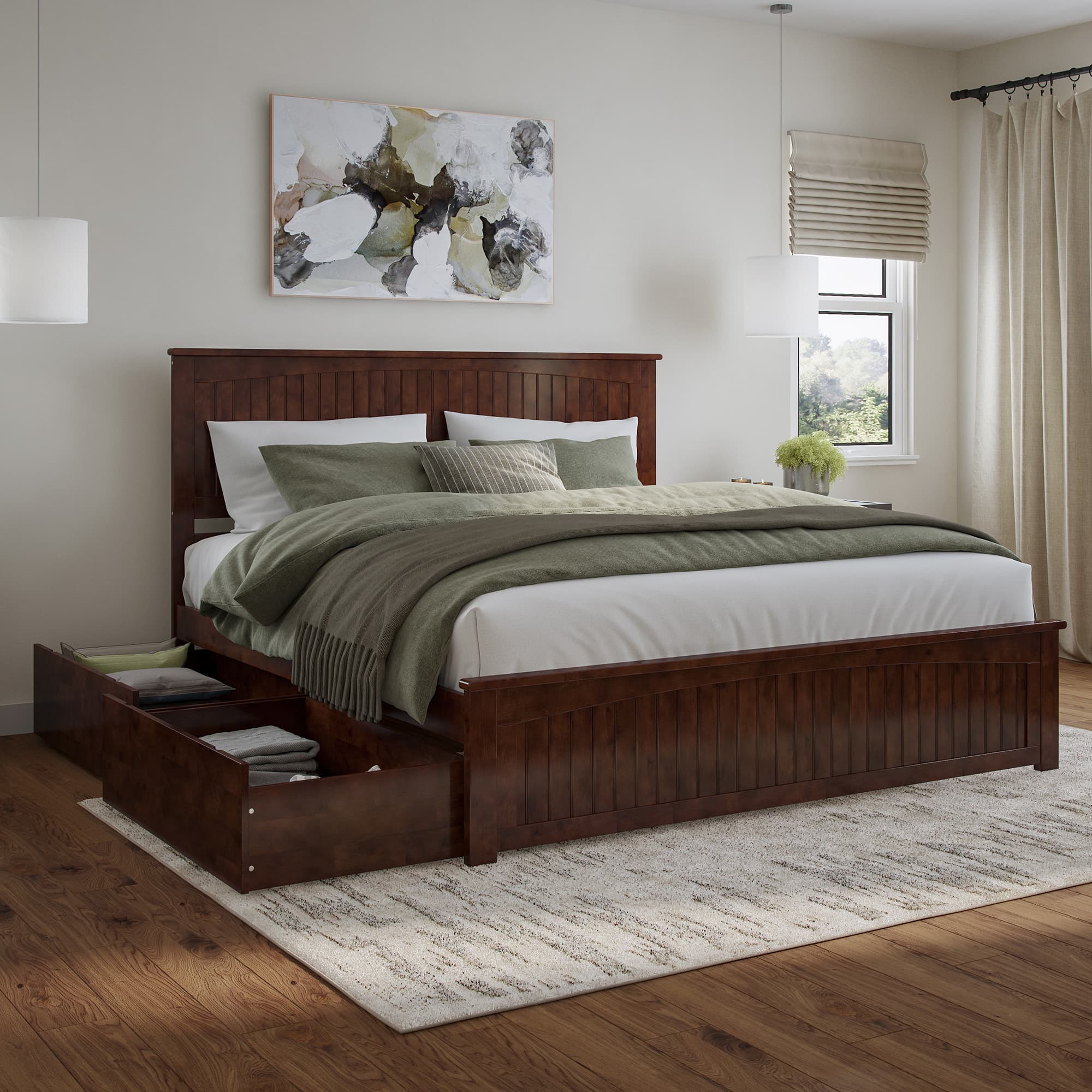 Nantucket Platform Bed with Matching Footboard & Set of 2 Storage Drawers