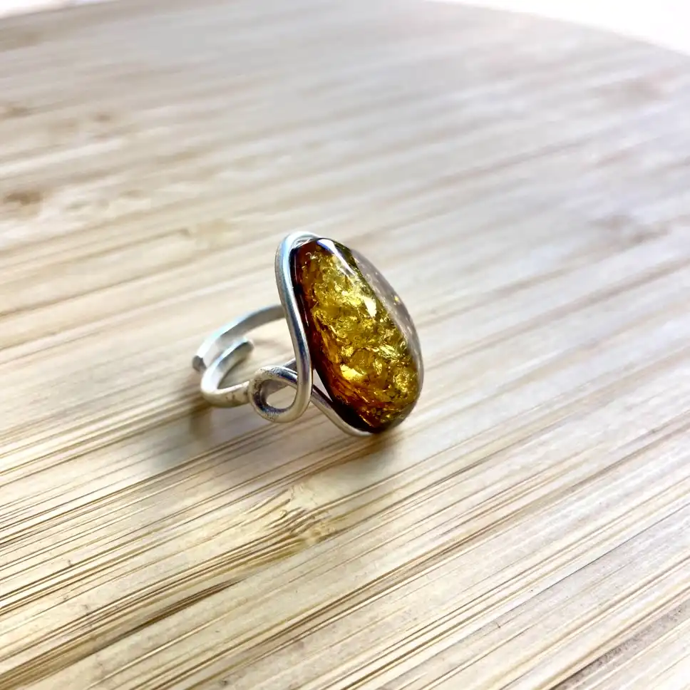 Silver-Plated Amber Ring – Golden Horizon - thumbnail 2