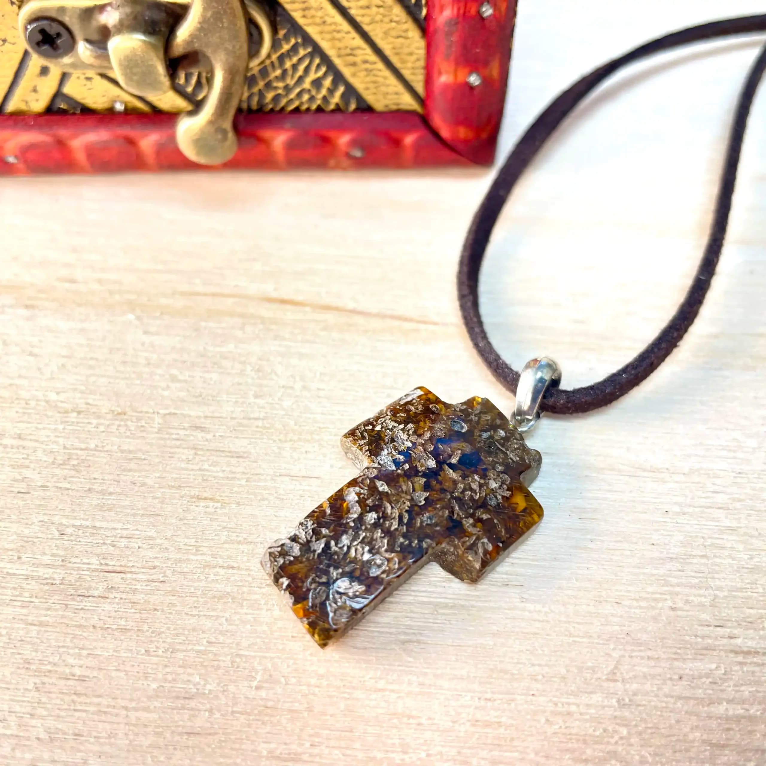 Amber Cross Pendant Necklace – Midnight Amber Tone