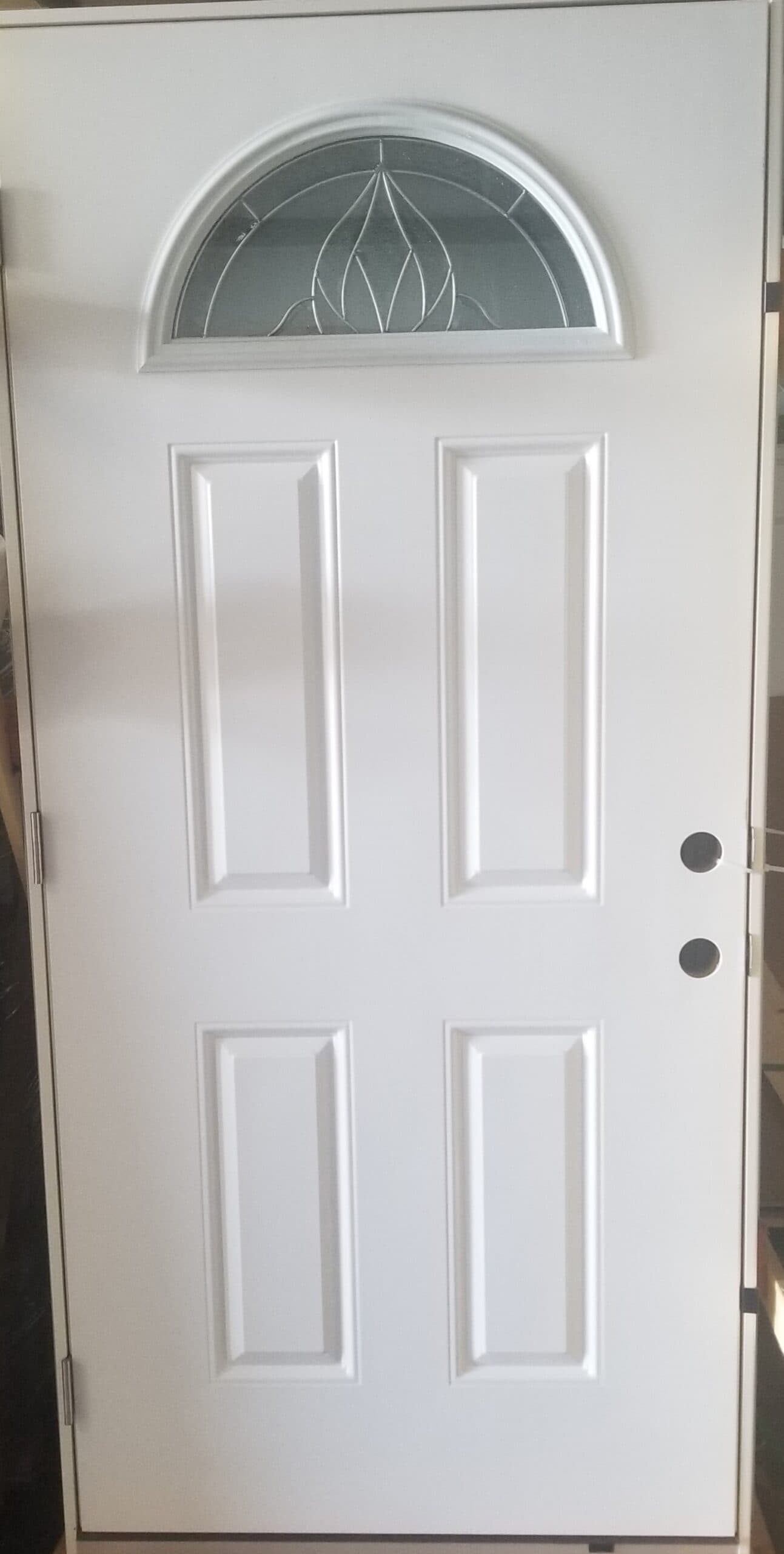 Six Panel Steel Combo Door With Sunburst Window & Full View Storm Door