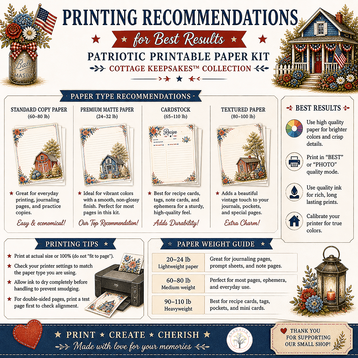 Patriotic Printable Paper Kit, Junk Journal Kit, Scrapbook Pages, Americana Printables, Recipe Cards, Tags, Ephemera, Memory Keeping - thumbnail 6