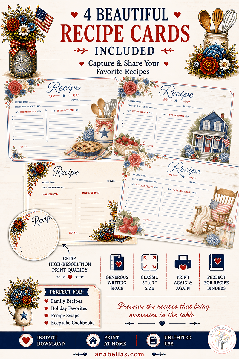 Patriotic Printable Paper Kit, Junk Journal Kit, Scrapbook Pages, Americana Printables, Recipe Cards, Tags, Ephemera, Memory Keeping - thumbnail 9