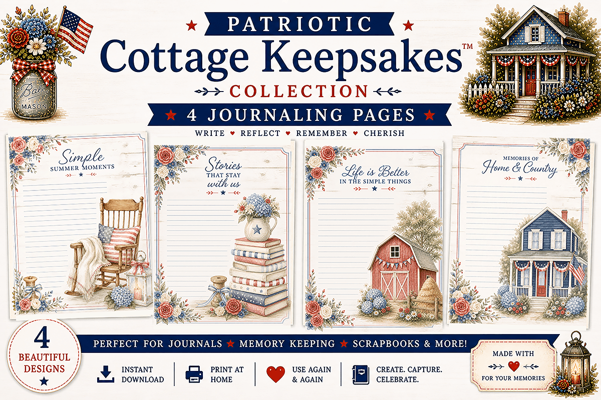 Patriotic Printable Paper Kit, Junk Journal Kit, Scrapbook Pages, Americana Printables, Recipe Cards, Tags, Ephemera, Memory Keeping - thumbnail 8