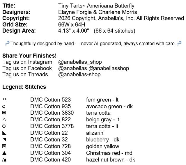 Tiny Tarts™ Americana Butterfly PDF Cross Stitch Pattern - thumbnail 3