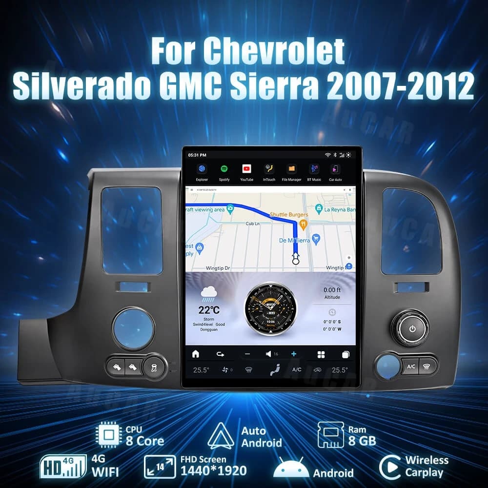 AuCar Tesla Android 14″ Car Radio GPS Navigation For GMC Sierra Chevrolet Silverado 2007-2012