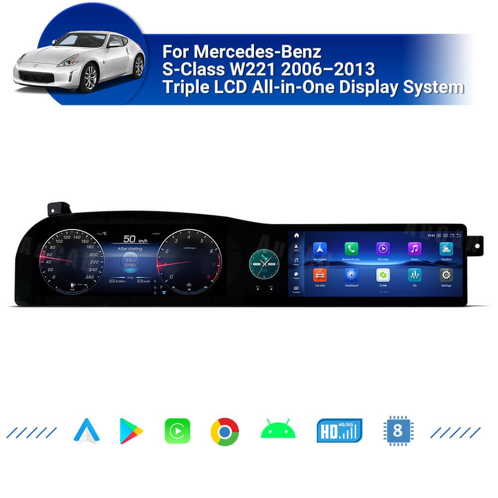 AuCar Android 12.3″ Car Radio GPS Navigation For Mercedes-Benz S-Class W221 2006-2013 Triple LCD All-in-one Display System
