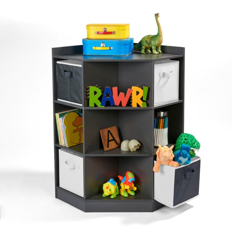 Corner Cubby Storage Unit with Four Reversible Baskets – Charcoal - thumbnail 4