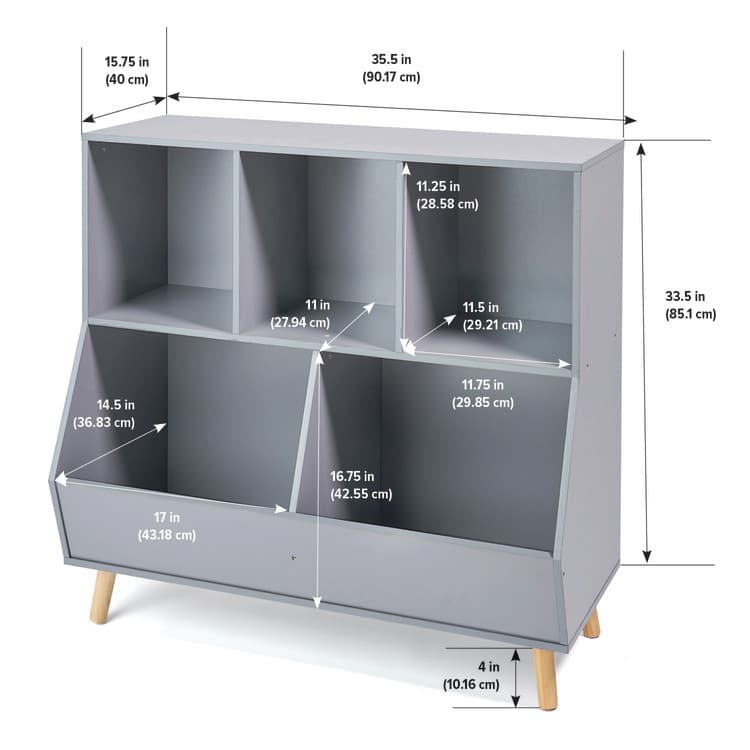 5-Bin Storage Cubby with Feet – Gray - thumbnail 8