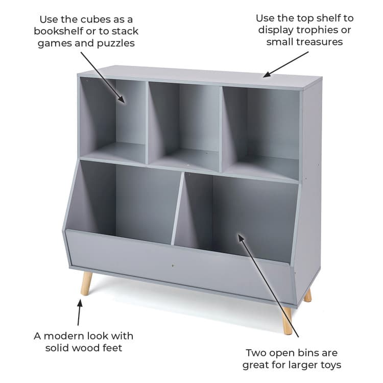 5-Bin Storage Cubby with Feet – Gray - thumbnail 9
