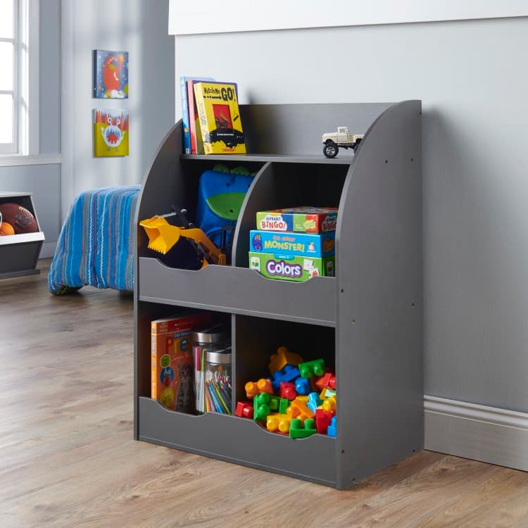 Four Bin Storage Cubby with Bookshelf – Charcoal - thumbnail 2