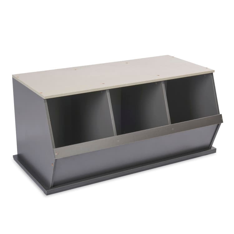 Three Bin Stackable Storage Cubby – Charcoal/Gray Woodgrain