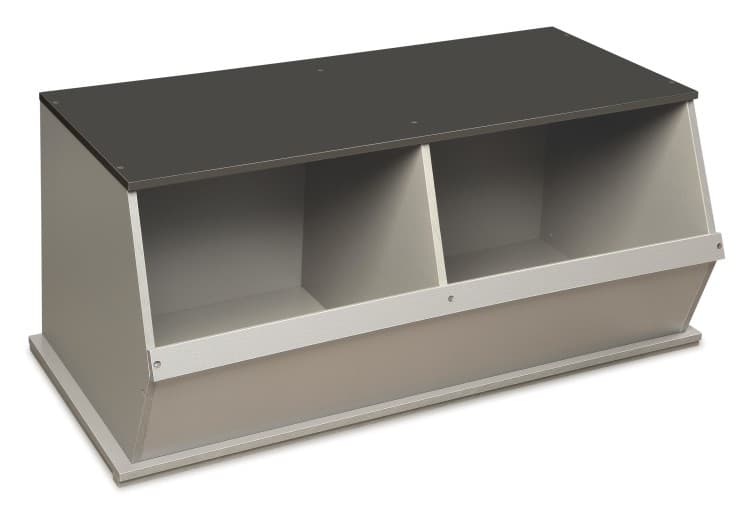 Two Bin Stackable Storage Cubby – Woodgrain/Gray