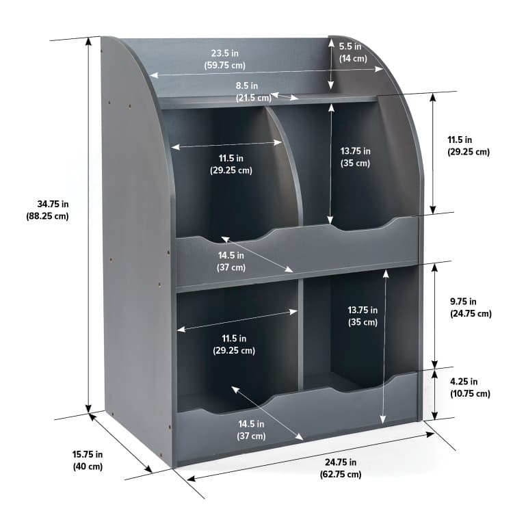 Four Bin Storage Cubby with Bookshelf – Charcoal - thumbnail 8