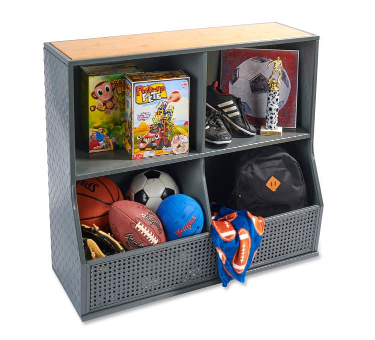 Metal and Bamboo Multi-Bin Storage Cubby – Charcoal/Natural - thumbnail 5