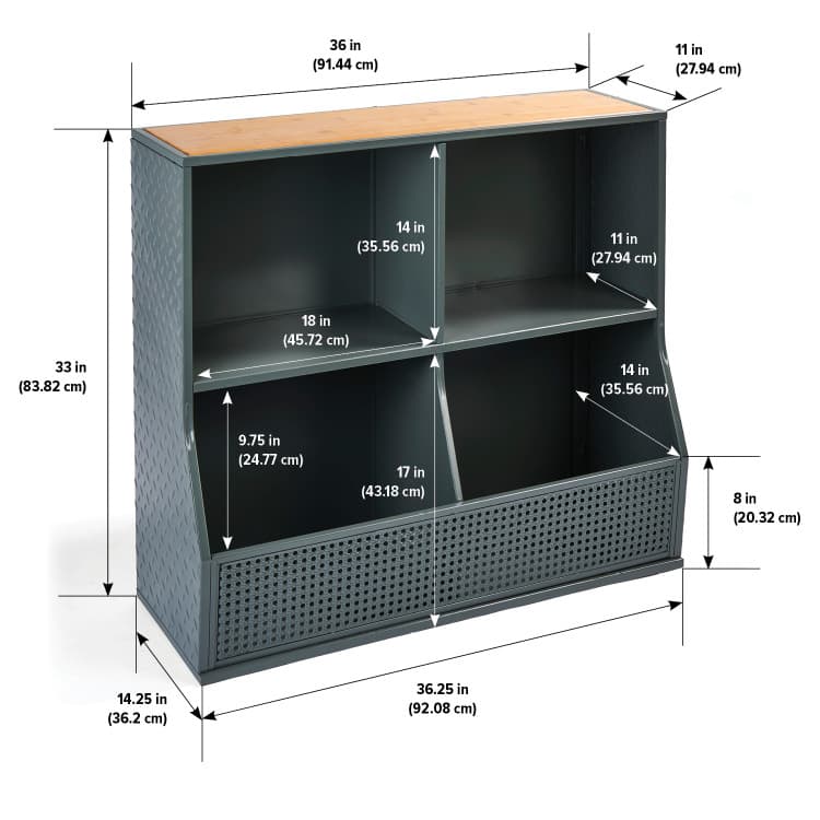 Metal and Bamboo Multi-Bin Storage Cubby – Charcoal/Natural - thumbnail 8