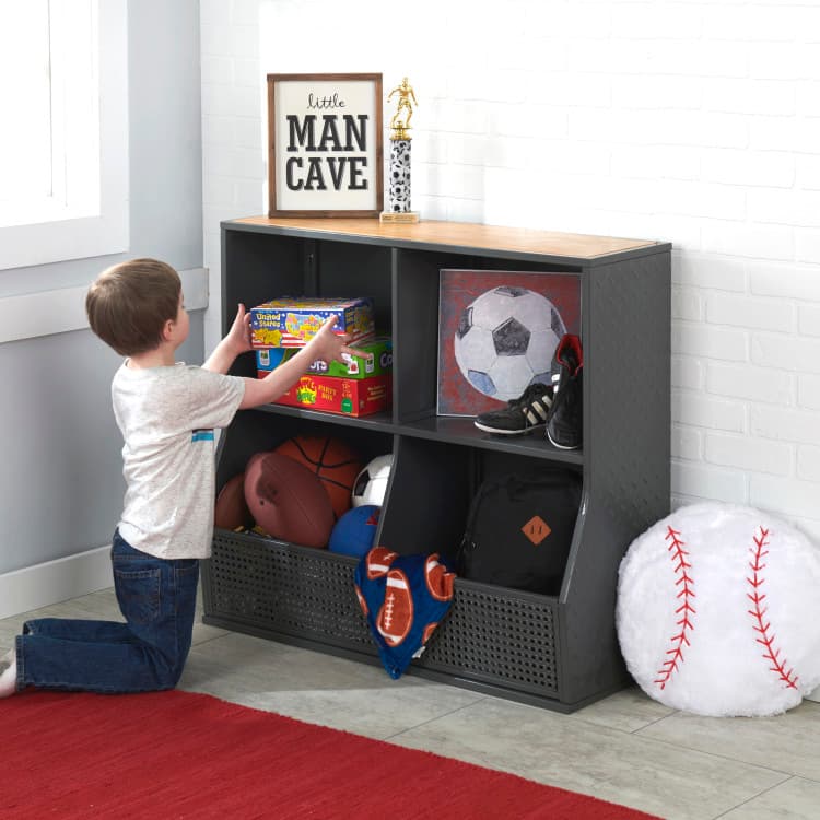 Metal and Bamboo Multi-Bin Storage Cubby – Charcoal/Natural - thumbnail 2