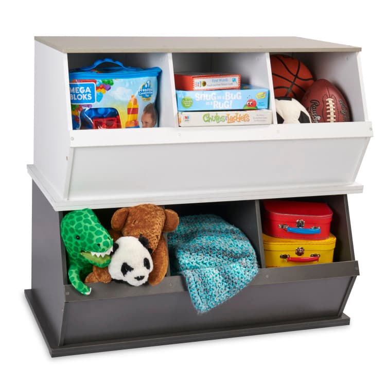 Three Bin Stackable Storage Cubby – Charcoal/Gray Woodgrain - thumbnail 6