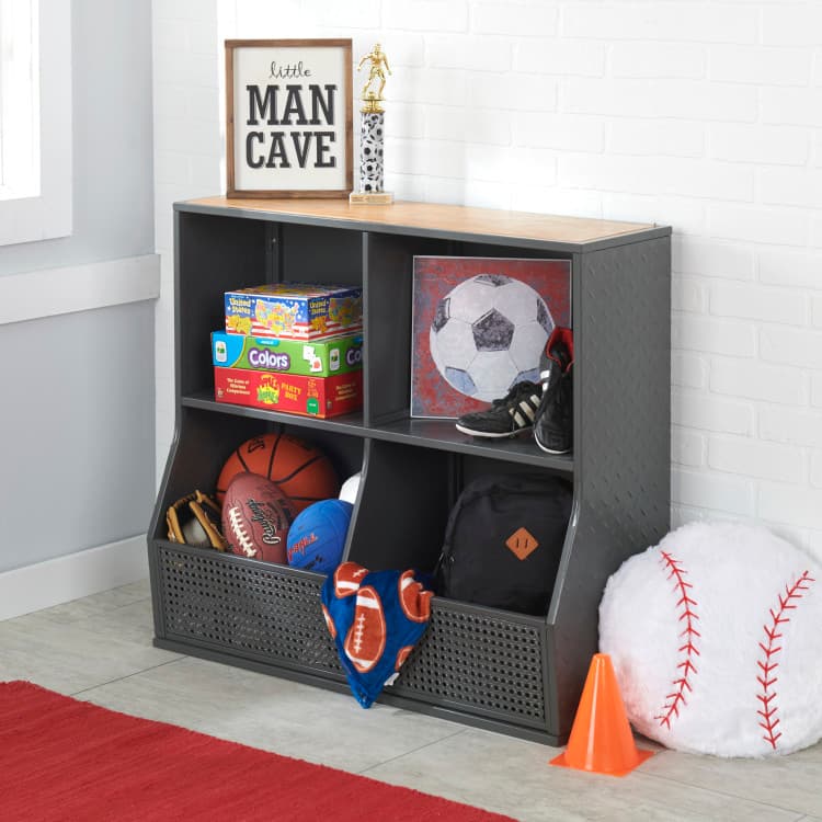 Metal and Bamboo Multi-Bin Storage Cubby – Charcoal/Natural - thumbnail 4