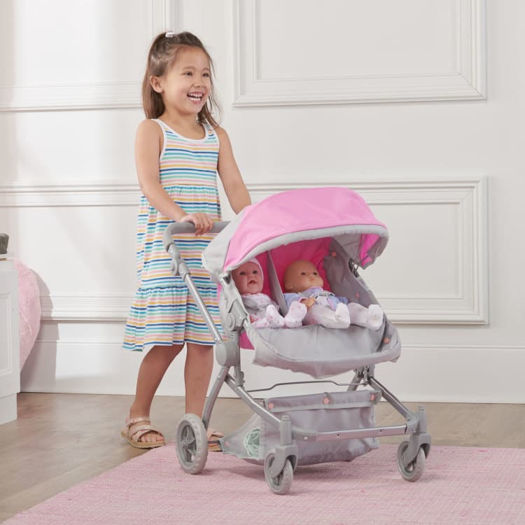 Voyage Twin Carriage Doll Stroller – Gray/Pink - thumbnail 2