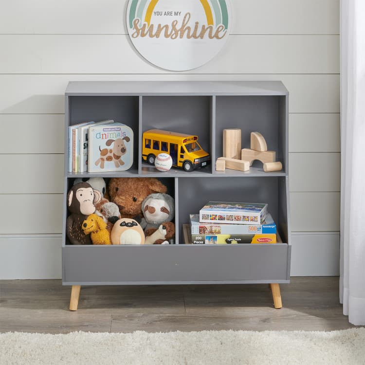 5-Bin Storage Cubby with Feet – Gray - thumbnail 3