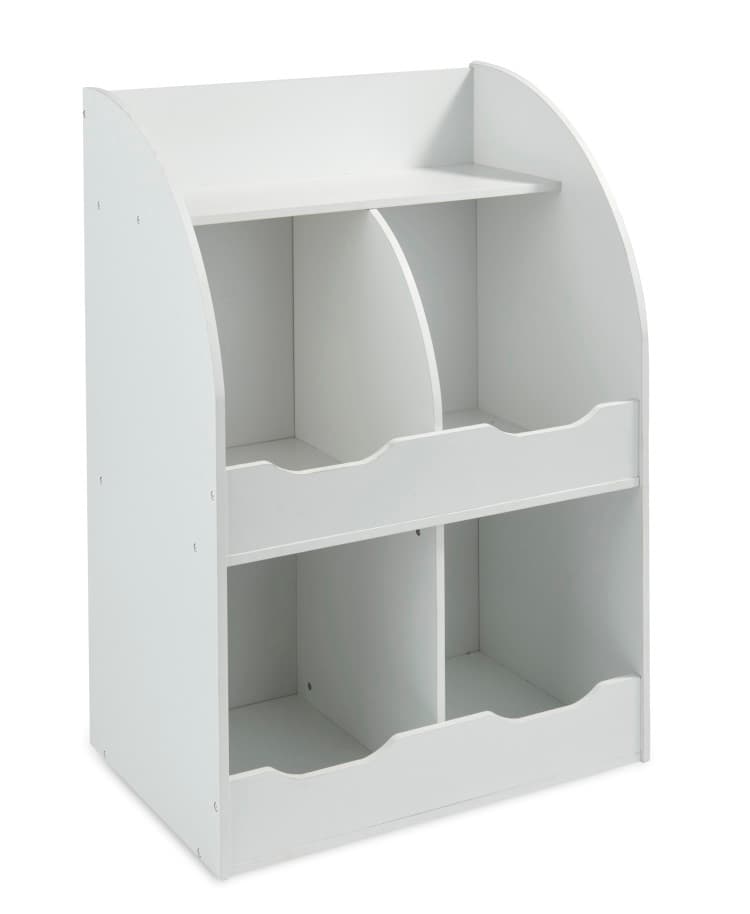 Four Bin Storage Cubby with Bookshelf – White