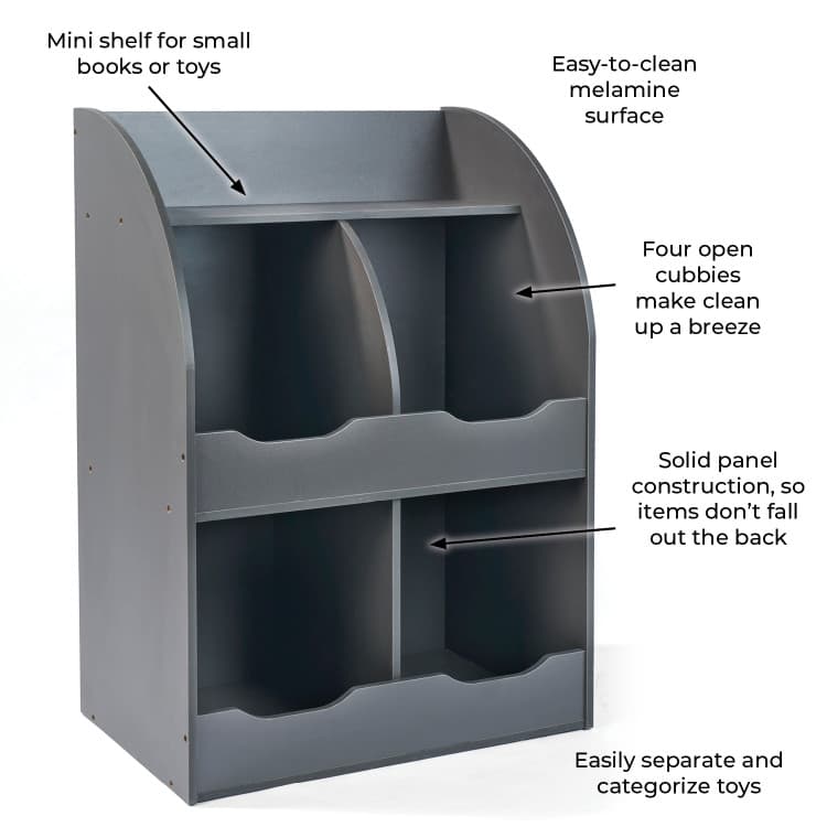 Four Bin Storage Cubby with Bookshelf – Charcoal - thumbnail 9