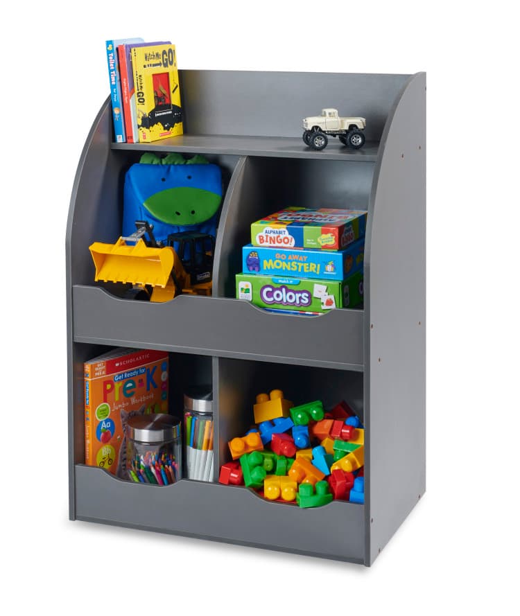 Four Bin Storage Cubby with Bookshelf – Charcoal - thumbnail 4