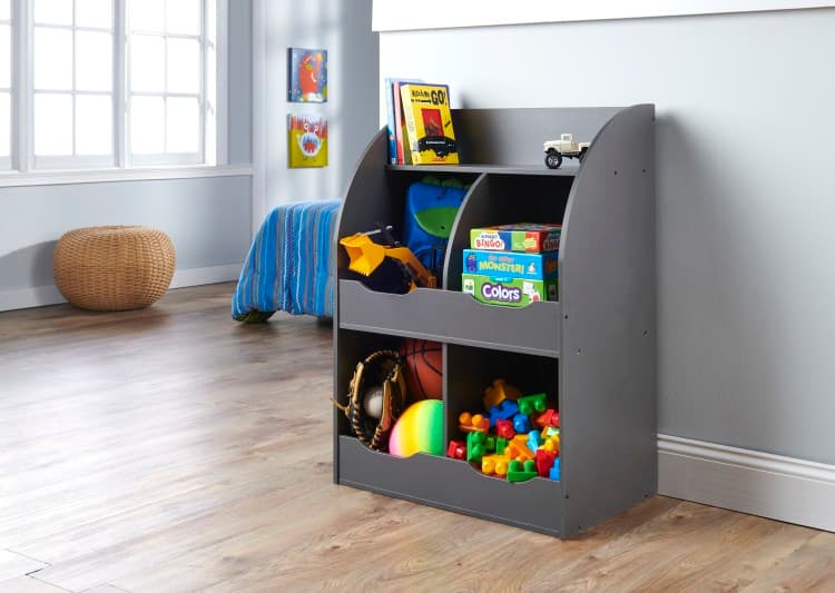 Four Bin Storage Cubby with Bookshelf – Charcoal - thumbnail 3