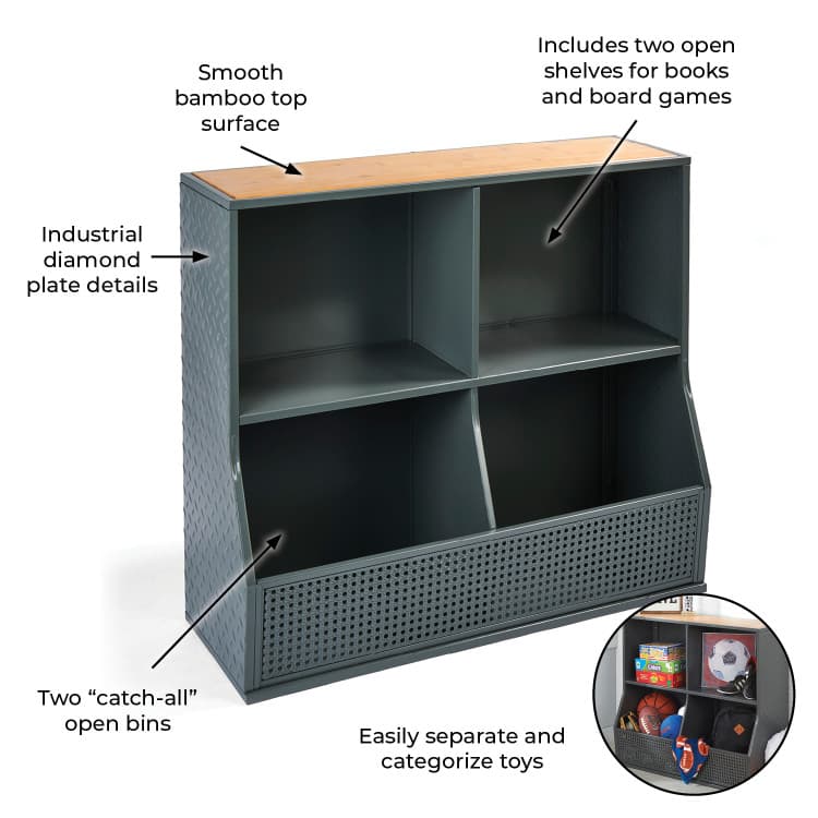 Metal and Bamboo Multi-Bin Storage Cubby – Charcoal/Natural - thumbnail 9
