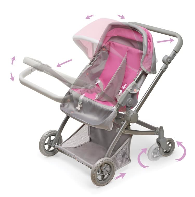 Voyage Twin Carriage Doll Stroller – Gray/Pink - thumbnail 9