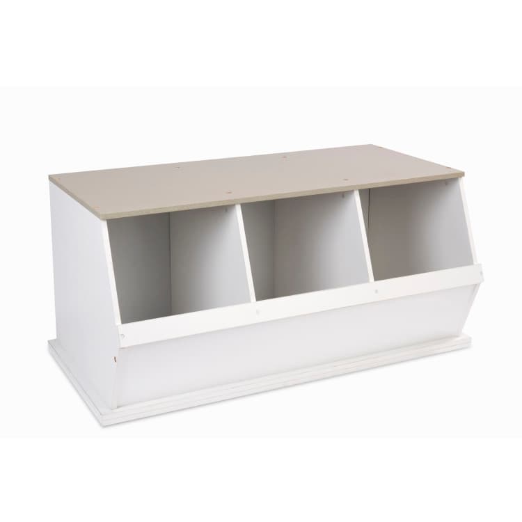 Three Bin Stackable Storage Cubby – White/Gray Woodgrain