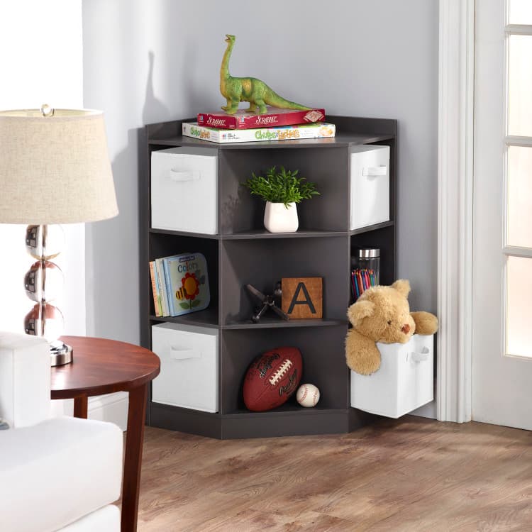 Corner Cubby Storage Unit with Four Reversible Baskets – Charcoal - thumbnail 3