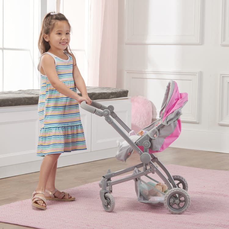 Voyage Twin Carriage Doll Stroller – Gray/Pink - thumbnail 4