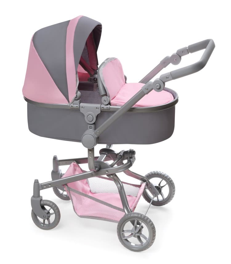 Daydream Multi-Function Single Doll Pram &amp; Stroller – Gray/Pink