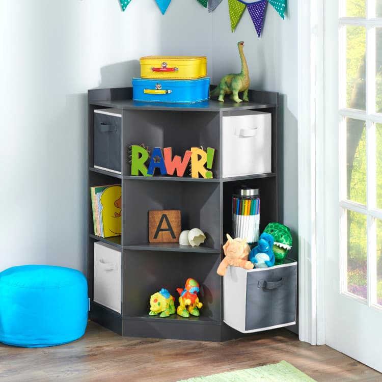 Corner Cubby Storage Unit with Four Reversible Baskets – Charcoal - thumbnail 2