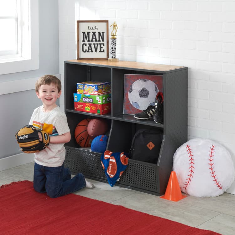 Metal and Bamboo Multi-Bin Storage Cubby – Charcoal/Natural - thumbnail 3